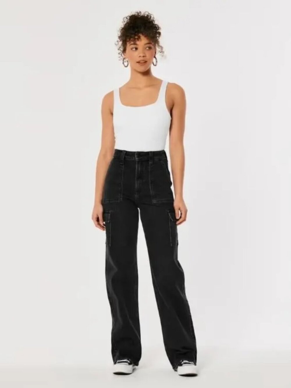 Hollister Ultra High-Rise Washed Black Cargo Baggy Jeans - Black